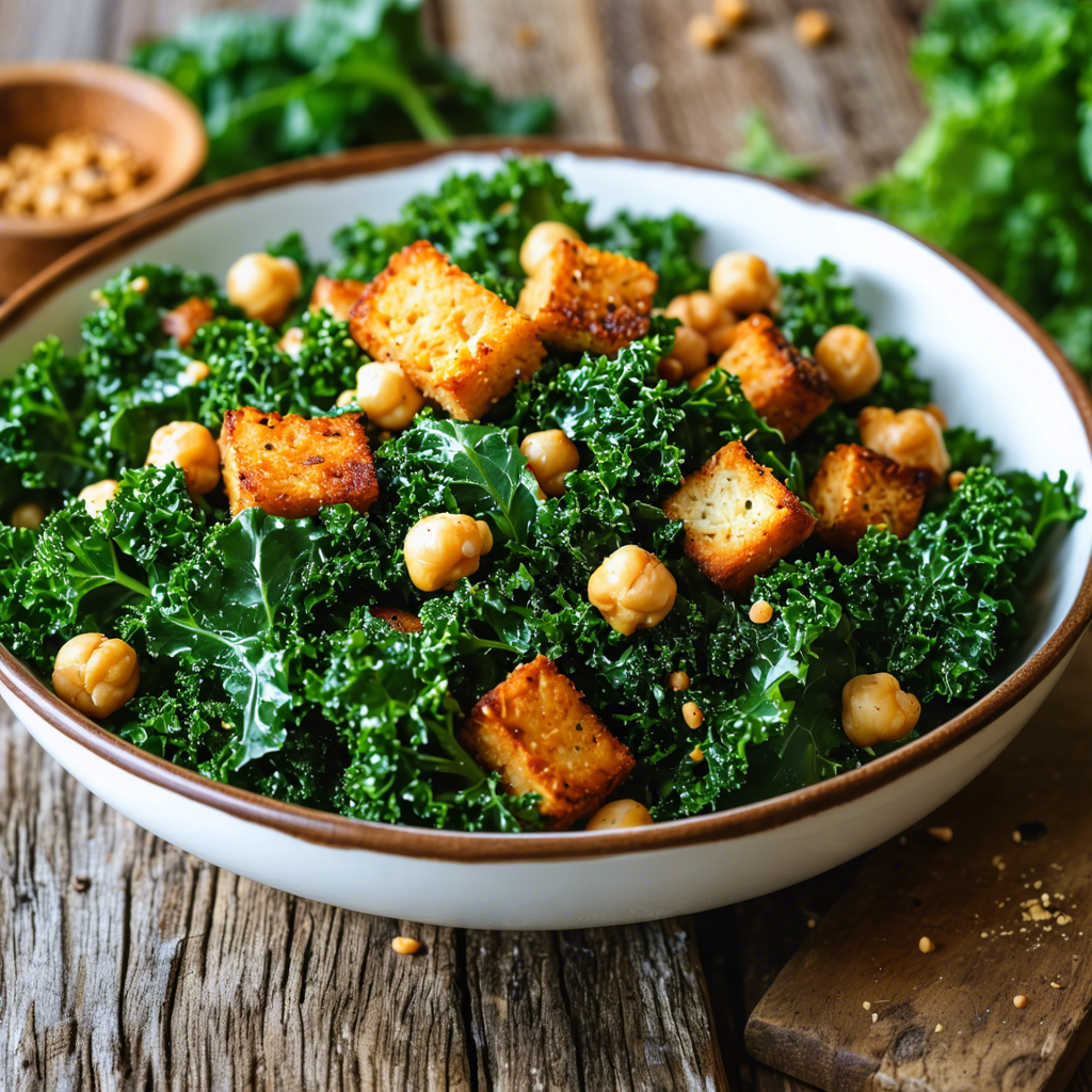 Salade César de Kale avec Vinaigrette au Tahini